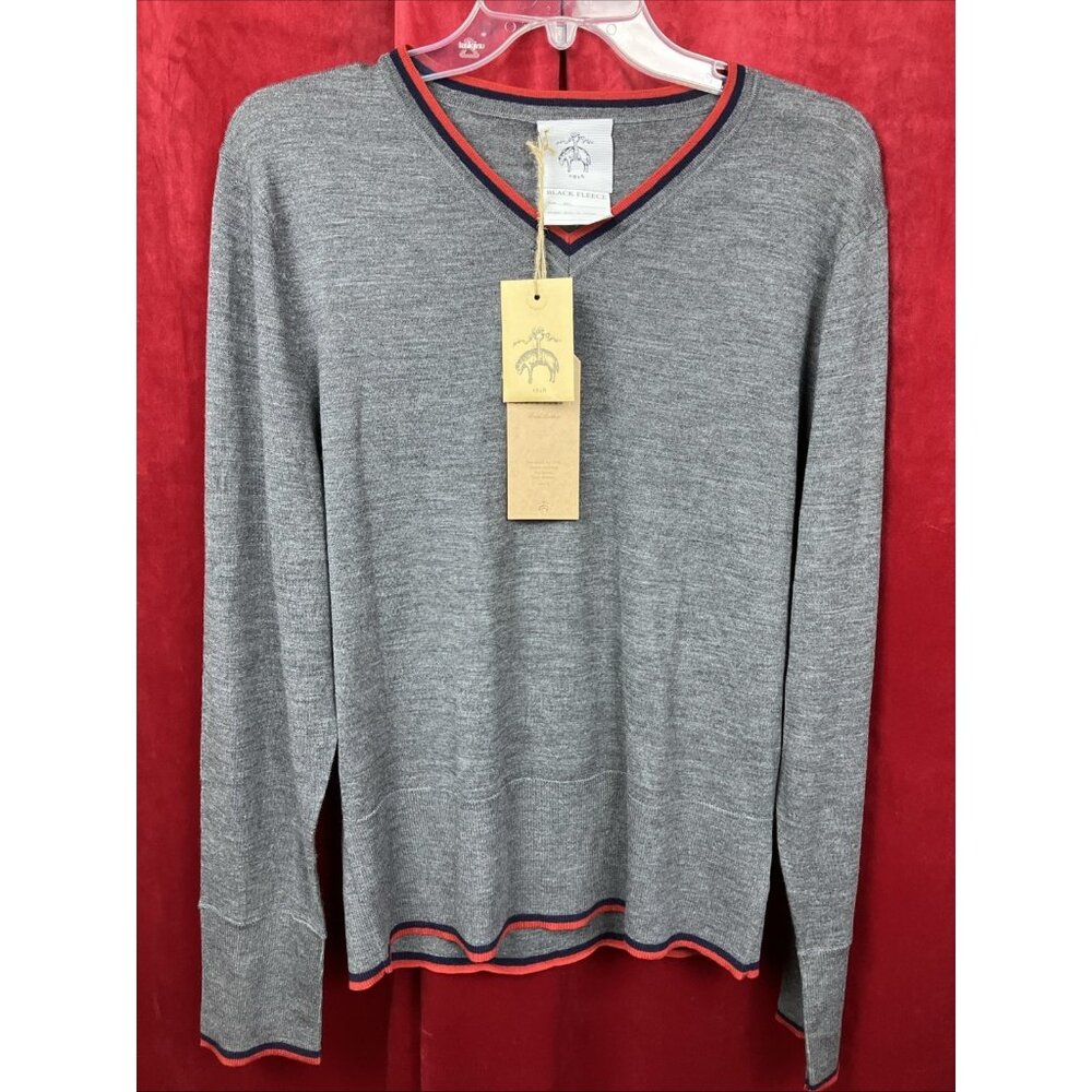 NWT NOS BB3 M Black Fleece Gray Wool  V Neck Sweater Brooks Brothers
